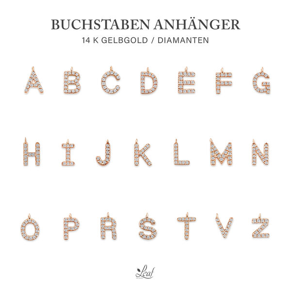 Freundschaftsarmband mit Letter Charm, 14 Karat Rosegold mit Diamanten 