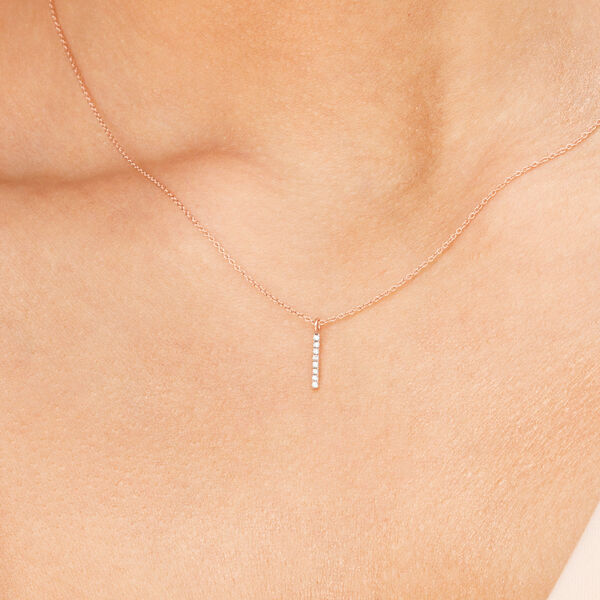 Halskette Small Bar, Diamant, 14 Karat Rosegold 