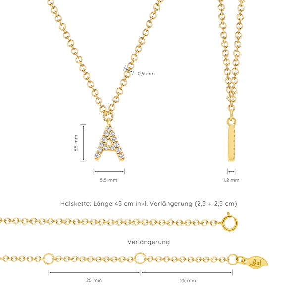 Buchstabenketten, 14 Karat Gelbgold mit Diamanten 