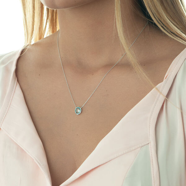 Halskette Blauer Topas, 14 Karat Wei�gold 