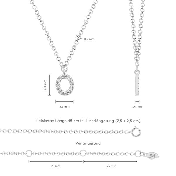 Halskette Letter O, 14 K Wei�gold mit Diamanten 