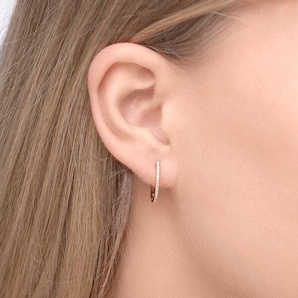 Creole Circle S mit Diamanten, 15mm, 18 Karat Rosegold 