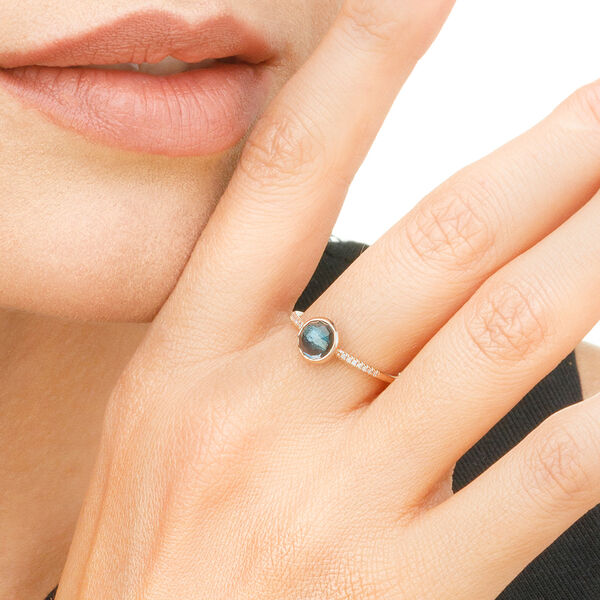 Ring Blue Topas mit Diamanten, 14 Karat Rosegold 