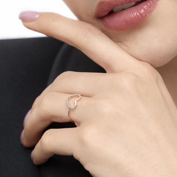 Ring Herz mit Diamanten, 18 Karat Gelbgold 