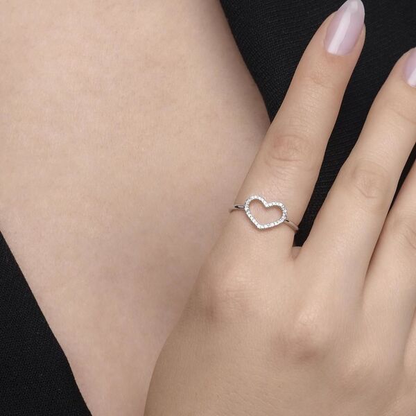 Ring Herz mit Diamanten, 18 Karat Wei�gold 