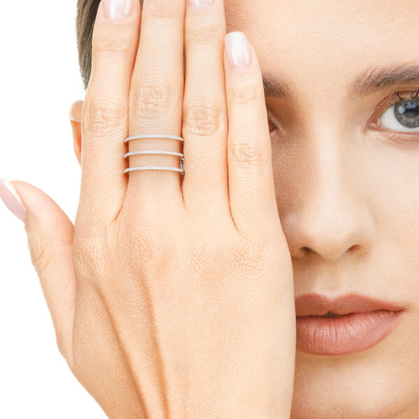 Ring Triple mit Diamanten, 18 Karat Wei�gold 
