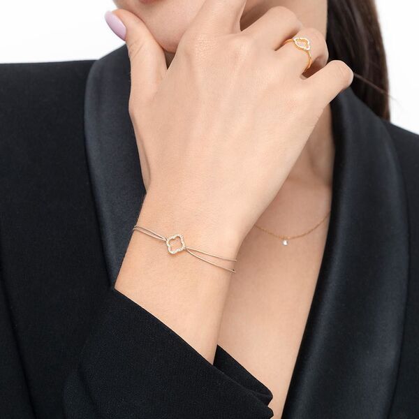 Freundschaftsarmband Kleeblatt mit Diamanten, 18 Karat Gelbgold 