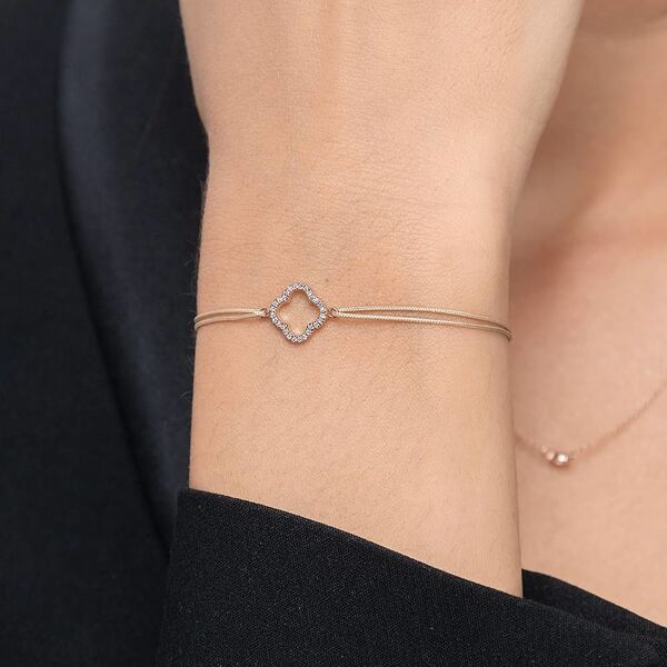 Freundschaftsarmband Kleeblatt mit Diamanten, 18 Karat Rosegold 