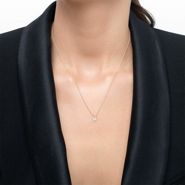 Halskette Letter M, 14 K Gelbgold mit Diamanten 