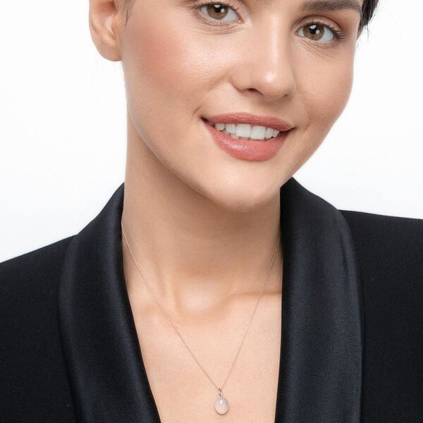 Halskette Cabochon II, 14 Karat Rosegold, Rosenquarz 