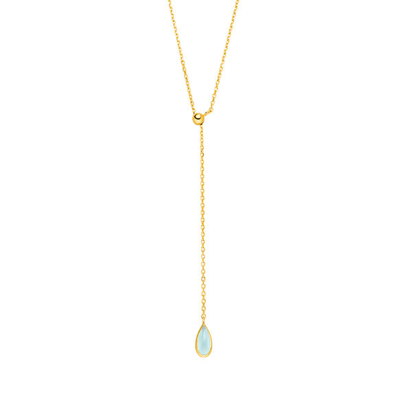 Y-Halskette Gem Drop, Aqua Chalzedon, 18 Karat Gelbgold vergoldet 