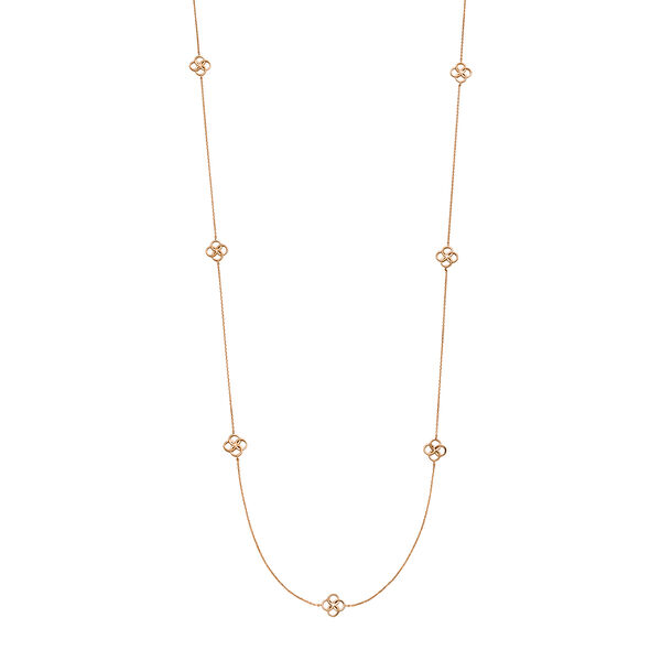Lange Halskette Clover Charm, 18 Karat Rosegold vergoldet 
