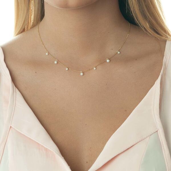 Halskette Rain Drop, 18 Karat Gelbgold vergoldet, Perle 