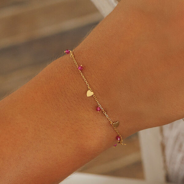 Armkette Hearts Rubin, 18 K Gelbgold vergoldet 