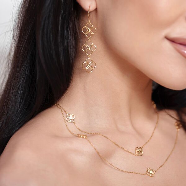 Lange Halskette Clover Charm, 18 Karat Gelbgold vergoldet 