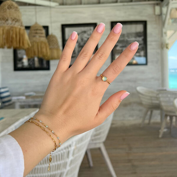 Stacking Ring, Aqua Chalzedon, 6mm, 18 K Gelbgold vergoldet 