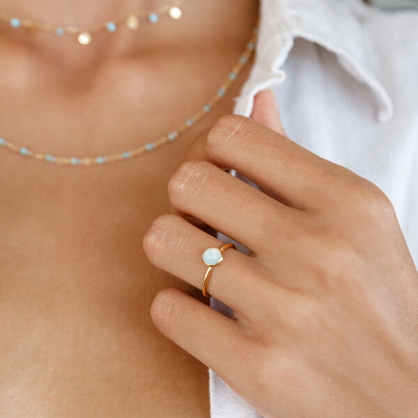 Stacking Ring, Aqua Chalzedon, 6mm, 18 K Gelbgold vergoldet 