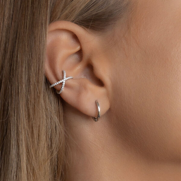 Earcuff Cross CZ, 925 Sterlingsilber, rhodiniert 
