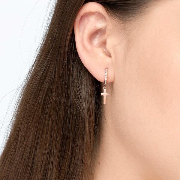 Single Creole CROSS/Zirkonia, 18 K Rosegold vergoldet 