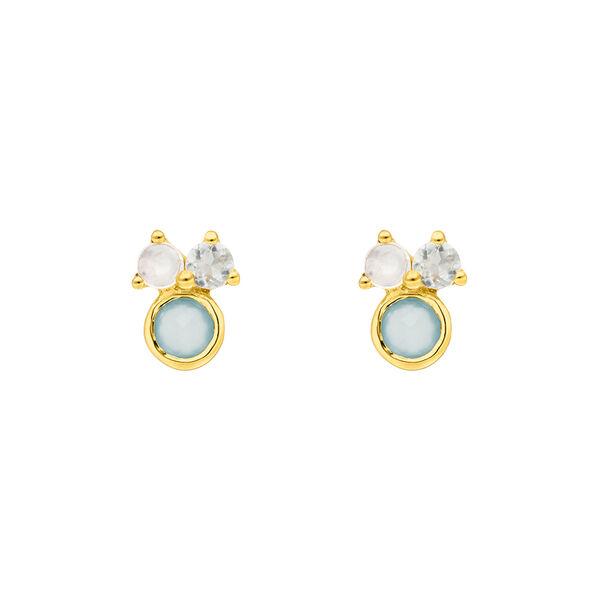 Ohrstecker Three Gems, Aqua Chalzedon, 18 K Gelbgold vergoldet 