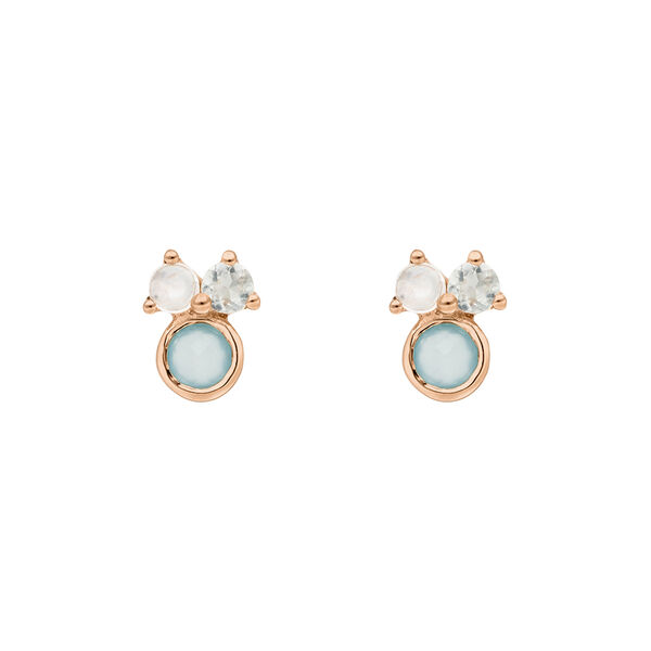 Ohrstecker Three Gems, Aqua Chalzedon, 18 K Rosegold vergoldet 