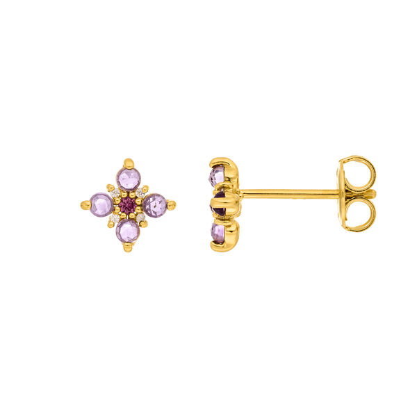 Ohrstecker BLOOM, Amethyst/Rhodolith, 18 Karat Gelbgold vergoldet 