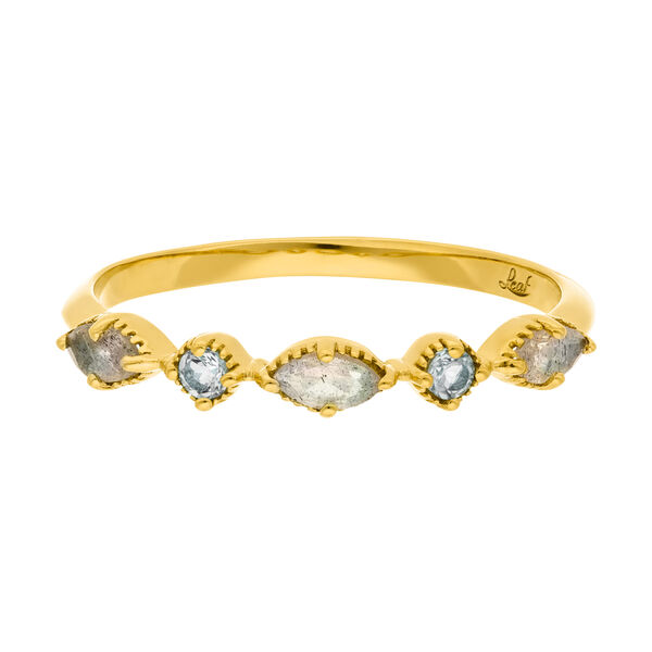 Silber Ring, Oval Gems, Labradorit, Gelbgold 