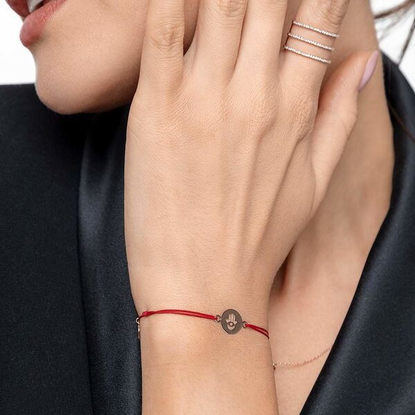 Freundschaftsarmband Hand der Fatima, 14 Karat Rosegold 